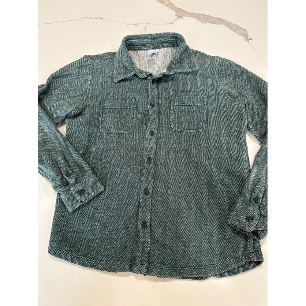 Hanna Andersson Kids Herringbone Button Down Shirt Green Teal Size 150 US 12